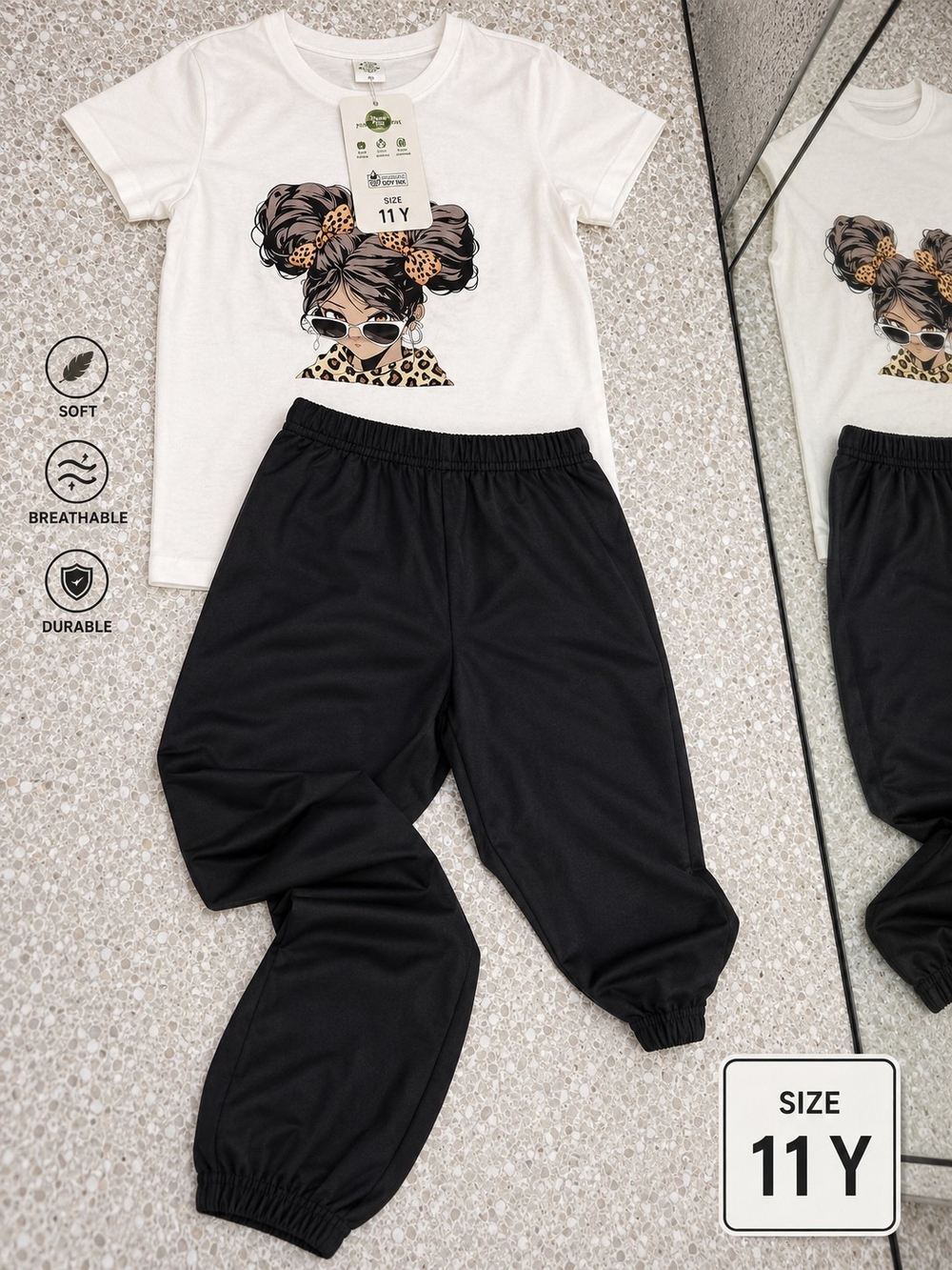 PatPat Black Elastic Waist Jogger Pants for Kids Size 11.y